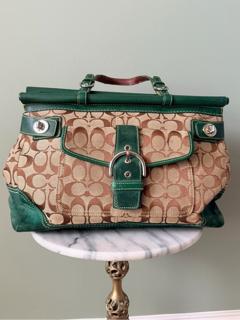 Vintage Coach Soho 6876 Signature Green Suede Leather Y2K Satchel Bag